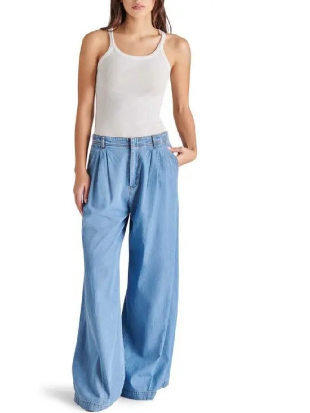Steve Madden Starling  Womens Wide Leg Light Blue Denim Pants size Small - Picture 4 of 7